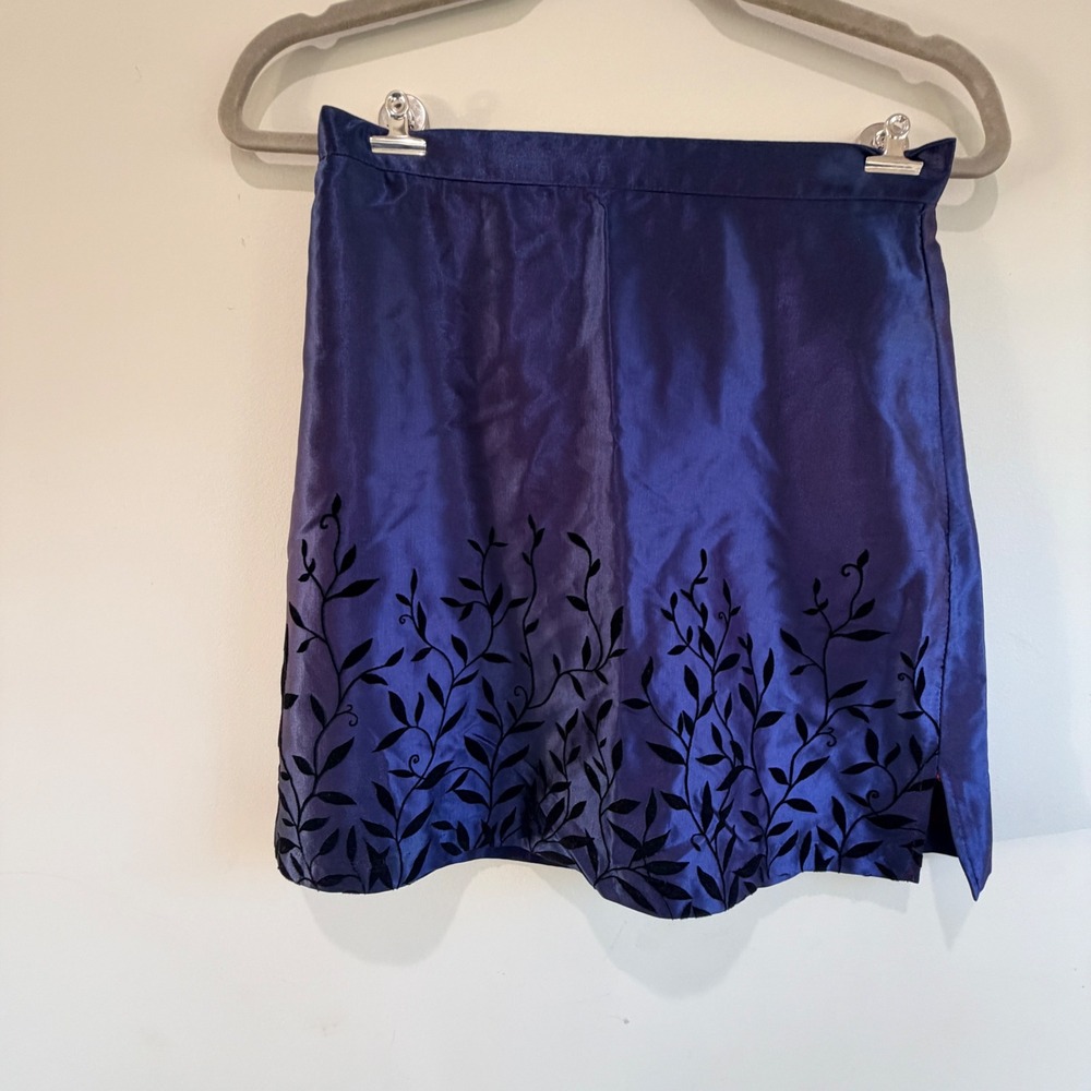 VTG Street Code Mini Skirt Womens XL Blue Velvet Flocked Whimsigoth